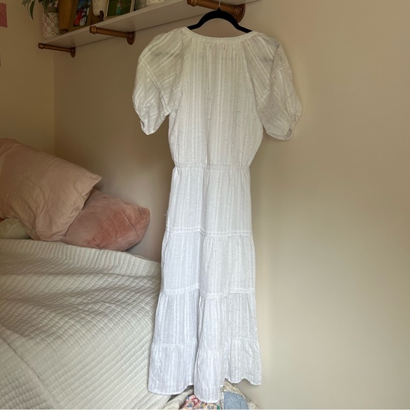 Betsey Johnson Spectator White Maxi Dress Sz XS Puff Sleeves w/colorful Speckles - Picture 5 of 6